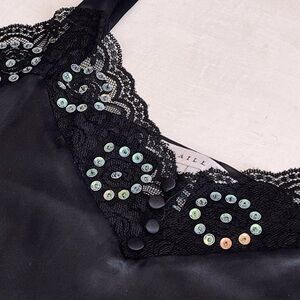 [Versailles] Vintage 100% Silk Iridescent Sequins Lace Side Zip Camisole